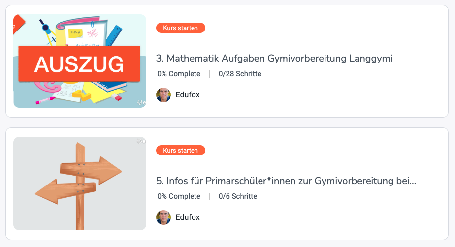 Ansicht "Kurse" im Edufox Dashboard